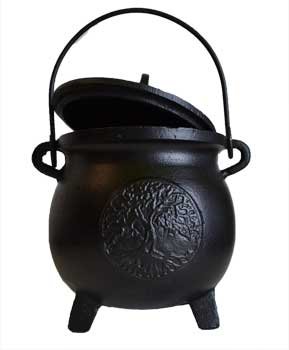 8" Tree of Life cast iron cauldron w/ lid (image for) 8" Tree of Life cast iron cauldron w/ lid