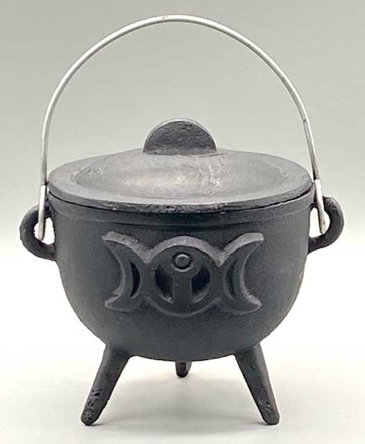 4.5" Triple Moon cast iron cauldron w/ lid (image for) 4.5" Triple Moon cast iron cauldron w/ lid