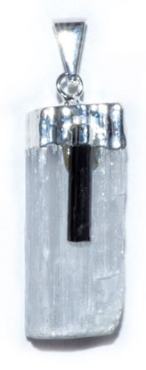 Selenite W/ Tourmaline pendant (image for) Selenite W/ Tourmaline pendant