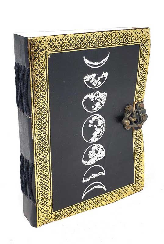 5" x 7" Moon Phase Silver/ Black Embossed leather w/ latch (image for) 5" x 7" Moon Phase Silver/ Black Embossed leather w/ latch
