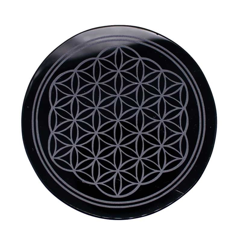 4" Obsidian, Black Flower of Life altar tile (image for) 4" Obsidian, Black Flower of Life altar tile