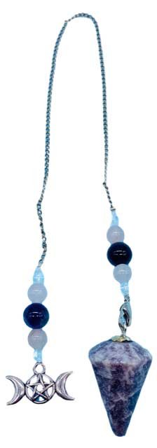 Lepidolite Triple Moon 6 sided pendulum (image for) Lepidolite Triple Moon 6 sided pendulum