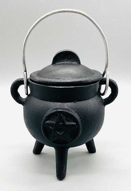 3" Pentagram cast iron cauldron w/ lid (image for) 3" Pentagram cast iron cauldron w/ lid