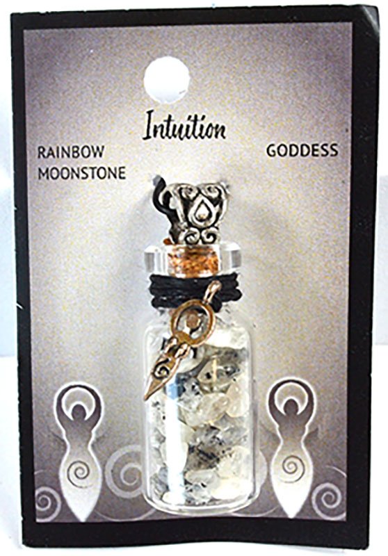 (image for) Rainbow Moonstone Chips in Bottle with Goddess necklace